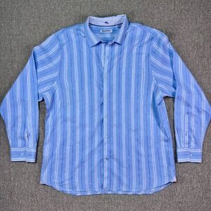 Tommy Bahama Men's XXL Linen Blend Button Down Blue Striped Long Sleeve Shirt